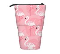 Uusnwaa Telescopic Stand Up Summer Flamingo Palm Leaves Print Pencil Case Retractable Pen Holder Stationery Pouch for School Office Daily Use