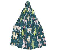 Uusnwaa Unisex Adults Hooded Llama Animal Alpaca Tropical Cactus Print Cloak,Hood Cloaks Halloween,Christmas Cloak Costumes Party Cape