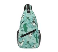 Uusnwaa Water Resistant Llama Alpaca Green Printed Sling Crossbody Bag