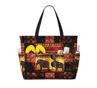 Uusnwaa Waterproof Sandproof African Elephant Patchwork Print Large Beach Tote For Women, Foldable Lightweight Zipper Pool Travel Cruise Bag