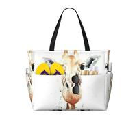 Uusnwaa Waterproof Sandproof Clever Giraffe Print Large Beach Tote For Women, Foldable Lightweight Zipper Pool Travel Cruise Bag