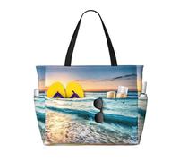Uusnwaa Waterproof Sandproof Ocean Sunrise Print Large Beach Tote For Women, Foldable Lightweight Zipper Pool Travel Cruise Bag