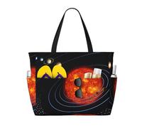 Uusnwaa Waterproof Sandproof Outer Space Galaxy Solar System Print Large Beach Tote For Women, Foldable Lightweight Zipper Pool Travel Cruise Bag