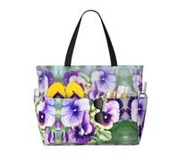 Uusnwaa Waterproof Sandproof Pansy Perfection Print Large Beach Tote For Women, Foldable Lightweight Zipper Pool Travel Cruise Bag
