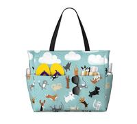 Uusnwaa Waterproof Sandproof Raining Cats & Dogs Print Large Beach Tote For Women, Foldable Lightweight Zipper Pool Travel Cruise Bag