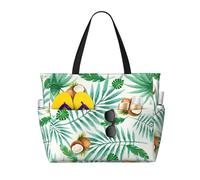 Uusnwaa Waterproof Sandproof Summer Coconut Tree Print Large Beach Tote For Women, Foldable Lightweight Zipper Pool Travel Cruise Bag