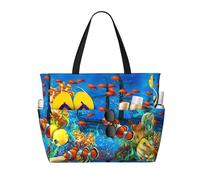 Uusnwaa Waterproof Sandproof The Underwater World Tropical Fish Print Large Beach Tote For Women, Foldable Lightweight Zipper Pool Travel Cruise Bag
