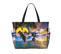 Uusnwaa Waterproof Sandproof Tropical Hawaii Palm Tree Ocean Sea Sunset Print Large Beach Tote For Women, Foldable Lightweight Zipper Pool Travel Cruise Bag