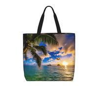 Uusnwaa Women Tropical Hawaii Palm Tree Ocean Sea Sunset Print Tote Bag,Shoulder Handbag,Reusable Grocery Shopping Bag For Travel Work Beach