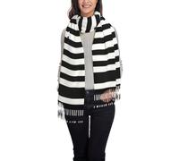 Uusnwaa Women'S Black And-White Stripes Print Scarf,Soft Cashmere Feel Scarf For Women Fall Winter Warm Scarves,Fashion Fringed Shawl
