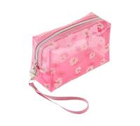 UUYYEO Clear Flower Makeup Bags Transparent Floral Cosmetic Bag Daisy Zippered Pouches Portable Waterproof Toiletry Bags Travel Vacation Bathroom Organizer with Handle Strap for Women Girls Hot Pink
