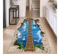 UUZEAI 3d Visual Hallway Runner Rug, Sky Rope Flying Wooden Bridge Sea Animals Design Modern Home Decor Carpet for Bedroom Porch Kitchen Mats Non Slip Washable, Thin(240x330cm)