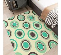 UUZEAI 70s Retro Circle Geometry Floor Carpet Non-slip Mid Century Modern Washable Area Rugs for Bedroom Kitchen Living Room Decor, Dark Taupe Mint Green(150x250cm)