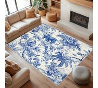 UUZEAI Blue and White Classic Toile de Jouy Rug Non-slip, Jungle Wild Animal Accent Carpet French Country for Bedroom Living Room Hallway, Indoor Home Decor, Washable(90x160cm)