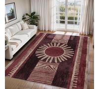 UUZEAI Boho Rug 40x60 cm Machine Washable Area Rugs for Living Room Non Slip Low Pile Carpet for Bedroom Dining Room, South West Native American Geometric Burgundy