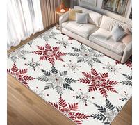 UUZEAI Christmas Area Rugs 100x200 cm Living Room Dining Room Washable, Snowflake Pattern Festival Decor Bedroom Carpet Soft Non-Slip Indoor Doormat for Entryway, Ultra Thin