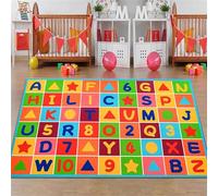 UUZEAI Colorful Abc Alphabet Educational Area Rug for Kids Room, Numbers and Shapes Fun Learning Carpet Non Slip Soft Non-shedding Washable Thin Floor Mat for Classroom Nursery(100x140cm)