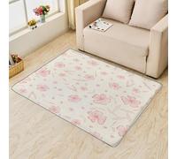 UUZEAI Cute Pink Flowers Rugs for Girls Room Decor, Country Floral Ultra-thin Non Slip Washable Indoor Carpet for Living Room Bedroom Nursery(60x110cm)