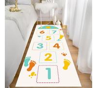 UUZEAI Funny Hopscotch Runner Rug for Kids Bedroom, Colorful Footprint Numbers Print Children's Playroom Floor Mats Non Slip Washable Carpets for Hallway Nursery Dorm(80x250cm)