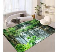 UUZEAI Green Forest Waterfall Rugs for Bedroom Washable, Tropical Jungle Landscape Home Decor Carpet Non Slip for Living Room Dining Hotel Office Soft Thin(240x330cm)