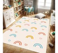 UUZEAI Hand Drawn Simple Cute Rainbows Hearts Area Rug for Kids Room, Washable Soft Non-slip Thin Carpets for Living Room Bedroom Nursery Home Decor, Cream(40x60cm)