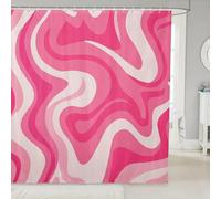 UUZEAI Hot Pink Shower Curtain 220 x 160 cm, 70S 80S Abstract Wavy Retro Preppy Fabric Shower Curtain Washable Waterproof Bathroom Accessories Set with Hooks