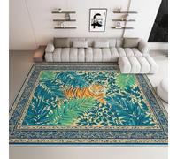 UUZEAI Jungle Animal Tiger Washable Area Rugs for Living Dining Room, Boho Tropical Botanical Print Ultra Thin Non-slip Low Pile Large Floor Carpet for Bedroom Hallway, Blue(180x300cm)