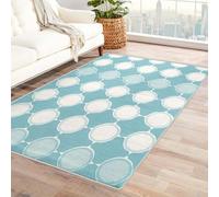 UUZEAI Light Blue White Simple Circle Printed Area Rug, Modern Fashion Geometric Design, Low Pile Soft Indoor Carpet for Bedroom Living Room Nursery, Non-slip Washable(100x200cm)