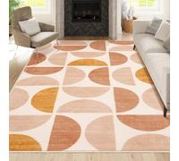 UUZEAI Orange and Beige Boho Living Room Rug, Modern Aesthetic Minimalist Geometric Washable Thin Carpet for Hallway Laundry Bedroom, Soft Non Slip Indoor Floor Mat(160x220cm)
