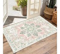 UUZEAI Pink Green Distressed Floral Rug for Living Room Non Slip Soft Carpet Large Washable Area Rug for Dining Room Entryway 140x200cm(4.6x6.6ft)