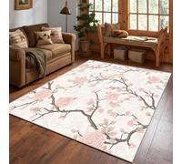 UUZEAI Pink Hand Drawn Roses Flower Area Rug, European Pastoral Non Slip Washable Indoor Floor Carpet for Bedroom Living Room, Floral Home Decor(120x150cm)