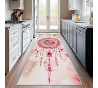 UUZEAI Red Vintage Floral Rugs for Bedroom, Dream Catcher Bohemian Indian Carpet, Ultra Thin Washable Soft Non Slip Indoor Mat for Hallways Laundry Kitchen, Flower Home Decor(120x120cm)