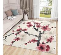 UUZEAI Watercolor Art Cherry Blossom Area Rug Oriental Japanese Pink Flower, Soft Low Pile Washable Non Slip Indoor Carpet for Living Dining Room Bedroom Home Decor(120x210cm)