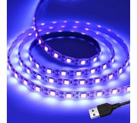 UV Black LED Light Strip, 2M/6.6ft USB Cuttable Blacklight, SMD5050 UV LEDs 395nm-405nm, 5V Valentine’s Day Outdoor Waterproof Lights for Sterilization Fluorescent Computer Case Poster DJ Easter Decor