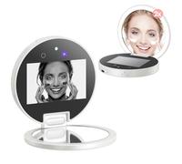 UV Camera for Sunscreen Test UV Mirror Sunscreen Camera, 3.8 Inch Rechargeable 2X Magnifying Vanity Mirror with Light Handheld Double-Sided Pocket Mirror for Skin Protection(White)