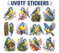 UV DTF Blue Tit Bird Sticker, 2.5x2.5 Inch, Waterproof Transfer Decals for Mugs, Water Bottles, Laptops, Pack of 12