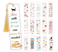 UV DTF Bookmark Wraps Stickers - 16 Sheets Book Themed Rub On Transfers Stickers Apple Cat Flowers Decals Double Sided Printing Waterproof Decals Blank Bookmarks Craft for Book Lover DIY Crafts