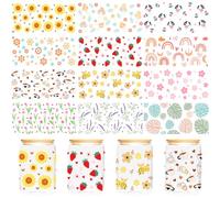 UV DTF Cup Wrap for 16 OZ - 12 Sheets Boho UV DTF Transfer Sticker for Glass, Boho Rainbow, Daisy, Flower, Sakura, Cow, Bee, Strawberry, Mushroom, Coffee, Gifts for Students, Tearcher, Office Worker
