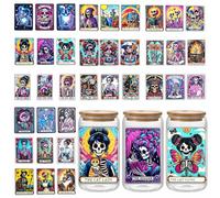 UV DTF Cup Wrap Halloween Characters Transfer Stickers for 16OZ Glass Cups UV DTF Cup Wrap Transfer Skull Stickers Decals Waterproof Rub on Transfers for Crafts Vintage（Halloween Series-12Sheets）