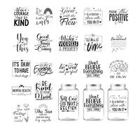 UV DTF Cup Wrap Sticker - 20 Sheets Black Mental Health UV DTF Cup Stickers Stress Relief Boho Motivational Quotes Transfers Stickers for 16 Oz Glass Water Bottl DIY Mug Crafts Therapist Gifts