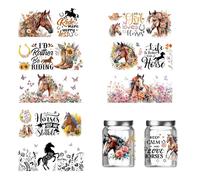 UV DTF Cup Wrap Stickers - 10 Sheets Horse UV DTF Cup Wraps for 16 Oz Butterfly Flower Waterproof Horse Riding Personalized Rub On Transfer Stickers for Glass Cups Wood Decoration DIY Crafts