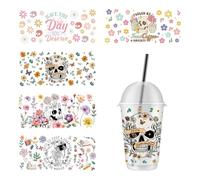 UV DTF Cup Wrap Stickers - 5 Sheet Skeleton Rub On Transfer Sticker Skeleton Flowers Butterfly Decals Waterproof Personalized Stickers for Glass Cup DIY Wood Water Bottle Creative Crafts Gifts