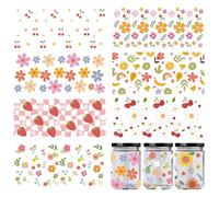 Uv Dtf Cup Wrap Transfer - 8 Sheet Flowers Rub On Transfer Stickers Strawberry Daisy Fresh Simple Floral Waterproof Rub On Decals Fruit Transfer for Girls 16 Oz Glass Cups DIY Furniture Craft