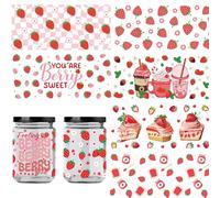UV DTF Cup Wrap Transfer - 8 Sheet Strawberry Rub On Transfer Stickers Strawberry Cake Flowers Ice Cream Rub On Decals Fruit Transfer Stickers for Fruit Lovers 16 Oz Glass Cups DIY Furniture Craft