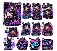 UV DTF Cup Wrap Transfer Stickers, K-Pop Cyber Idol Anime Theme, 6.35x6.35 cm, Waterproof Decals for Mugs, Water Bottles, Laptops, Pack of 12