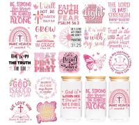 UV DTF Cup Wraps - 20 Sheets Pink Christian Stickers, Bible Verse Cross Butterfly Design, Waterproof UVDTF Transfers for 16 oz Glass, DIY Religious Gift