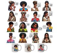 UV DTF Cup Wraps Stickers - 16 Sheets African American Women Rub On Transfer Stickers Christian Faith Waterproof Decals for 16 Oz Glass Water Bottle DIY Wood Crafts Mug Personalized Decor Gift