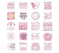 UV DTF Cup Wraps Stickers - 20 Sheet Pink Christian Rub On Transfer Stickers Sunflower Butterfly Cross Bible Verse for Girls 16 Oz Glass Cups Mug Creative Christian Design DIY Gifts Office Decor