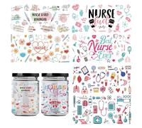 Uv Dtf Cup Wraps Transfer - 8 Sheets Nurse Rub On Transfer Stickers Nurse Theme Inspirational Rub On Transfers Waterproof Cup Wraps Decals for Girls 16 Oz Glass Cute Creative DIY Gifts