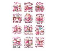 UV DTF Cup Wraps Transfer Stickers, 12 Pattern Coffee Themed Waterproof Decals for Mug Glass Water Bottle, 2.5 Inch DIY Crafts for Notebook Luggage Laptop Car
